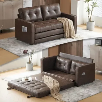 Upgraded 64" W 84" L Full Size Futon Sofa Bed, 6" Thick Upholstery Rustic Microfiber Loveseat Sofa Sleeper Pull Out Couch