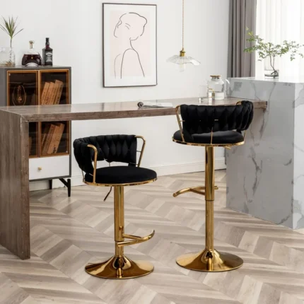 Velvet Bar Stools Set of 2, Counter Height Bar Stools with Low Back, Gold Swivel Bar Stool for Kitchen Island, Pub Stools